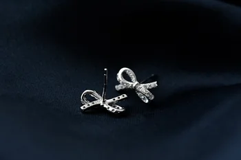 Krystal, Sløjfeknude Stud Øreringe Af 925 Sterling Sølv Stud Øreringe Smykker Pendientes Brincos Mode Smykker
