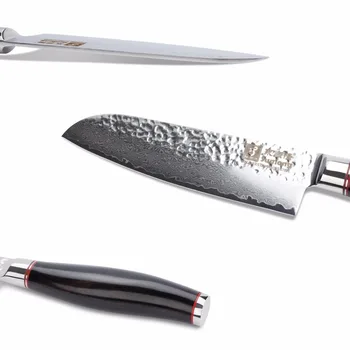 Sunlong Santoku Kniv 5 tommer Kokkens Kniv Japansk VG10 Damaskus stål kødkniv Vegetabilske kniv Naturlige Ibenholt Træ Håndtag