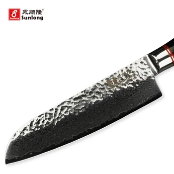 Sunlong Santoku Kniv 5 tommer Kokkens Kniv Japansk VG10 Damaskus stål kødkniv Vegetabilske kniv Naturlige Ibenholt Træ Håndtag