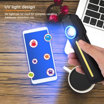 Multifunktionelle COB Arbejde Lys USB-Genopladelige LED-Lommelygte med Magnet, Krog Vandtæt UV-Lampe Bærbare Camping Lanterne