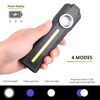 Multifunktionelle COB Arbejde Lys USB-Genopladelige LED-Lommelygte med Magnet, Krog Vandtæt UV-Lampe Bærbare Camping Lanterne