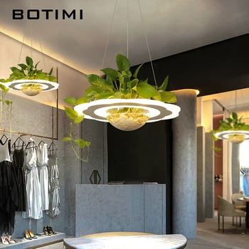 BOTIMI Moderne LED-Vedhæng Lys Med Glas Flower Pot Runde Akryl Lampeskærm Til Spisning kaffebar, Bar Lampe Uden Planter