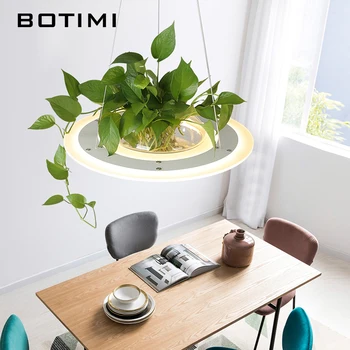 BOTIMI Moderne LED-Vedhæng Lys Med Glas Flower Pot Runde Akryl Lampeskærm Til Spisning kaffebar, Bar Lampe Uden Planter