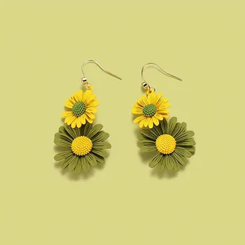 Koreansk Mode Kreative Dobbelt Sun Flower Smykker Øreringe Naturlige Vind Tremella Søde Øreringe Blandet Farve Daisy Kvinder Gaver
