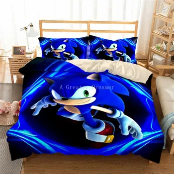 Ny Gul Blå Sonic The Hedgehog Bedding Set Tegnefilm Voksne Børn 3d Printet Duvet Cover Sæt Med Pudebetræk Twin Fuld King Size