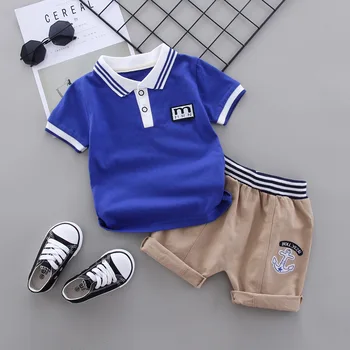 2020 Nye Ankomst Drenge Tøj Sæt Korte Ærmer Polo Shirt T-shirt, Shorts 2 delt Sæt Kids Navy Anker matroskrave Apparel