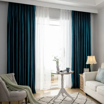 Tilpassede gardiner til stuen Soveværelse Nordiske Lys Luksus italiensk fløjlstæppe ensfarvet Mørklægning Flannel Gardin