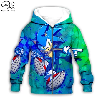 Kids Super Sonic print baby-Pige 3d-Hættetrøjer Tegnefilm The Hedgehog Sweatshirt Pels streetwear Drenge Børn anime-shirt bukser