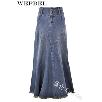 WEPBEL Denim Jeans Kvinder Lang Nederdel Strække Vintage Løs Slim Fit Blå Club Streetwear Bomuld Sexet Harajuku Nederdele Plus Størrelse