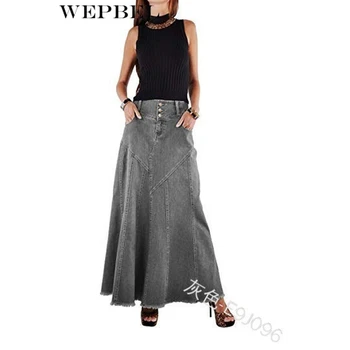 WEPBEL Denim Jeans Kvinder Lang Nederdel Strække Vintage Løs Slim Fit Blå Club Streetwear Bomuld Sexet Harajuku Nederdele Plus Størrelse