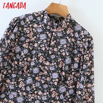 Tangada Kvinder, Flower Print Backless Sløjfe Sexet Mini Kjole Smart langærmet Kvindelige Part Vestido SL215