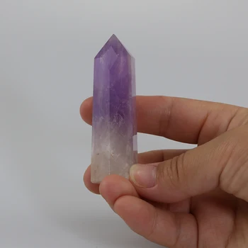 Naturlige Brasilien Amethyst Crystal Wand Sekskantede Krystaller Obelisk Rå Kvarts Point Kolonne Wicca, Smykker, Ædelsten Mineral Prøve