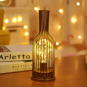 Romantisk LED kobbertråd Star bordlampe Vin Flaske Form Batteri USB-Lys Hjem Soveværelse Nat Lys