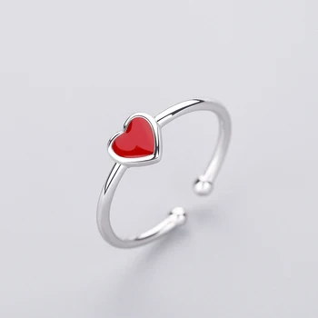 PONYKISS Romantisk 925 Sterling Sølv, med Rødt Hjerte Åbning Resizable Kreative Ring Smykker Kvinder, Fødselsdag, Jubilæum