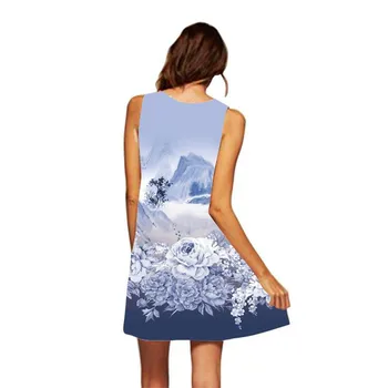 2020 Mode Sommeren Boho Kjole Kvinder Casual Swing T-Shirt Løs Kjole 3D Blomster Trykte Årgang Beach Party Mini Kort Kjole