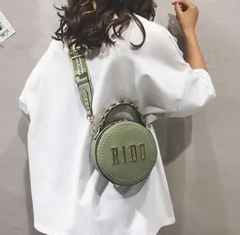2020 Solid Circular Mode PU Læder Skulder Taske, bælte Kvinders Crossbody Messenger Tasker Damer Pung Kvindelige Runde Håndtaske