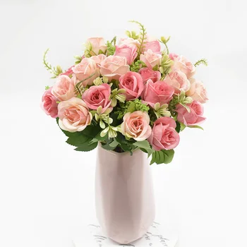 3 bundle Kunstige blomster 10 hoveder buket roser med Hjem tilbehør til udsmykning Diy Stueplante Bryllup Holde blomster Jul