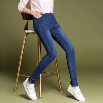 Mode Elastisk Høj Talje Jeans Til Kvinder Plus Size 26-40 Casual Bukser, Jeans Taske Elastisk Talje Blyant Bukser Denim Bukser