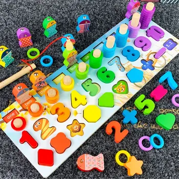 Montessori Pædagogiske Træ-Legetøj, som Børn yrelsen Matematik Fiskeri Børns Træ-Montessori Børnehave Toy Tælle Geometri