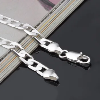 Nye 925 Sterling Sølv Armbånd Sidelæns Sølv Armbånd 6MM8MM10MM Armbånd til Mænd&Kvinder Smykker
