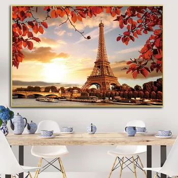 Romantiske By Par Paris Eiffel Tower Landskab Abstract Olie Maleri Lærredstryk, Plakater Udskriver Væggen Billedet Til Seng Værelse Urammet