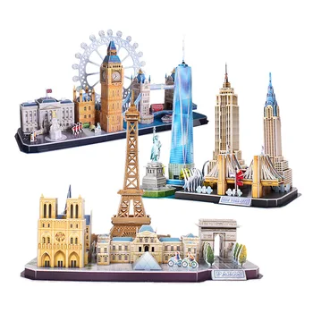 3D Puzzle-Spil DIY-Toy Papir Miniature Model Byen London, Paris, New York, Moskva Berømte Bygning Samle Spil Legetøj Til Børn Gaver