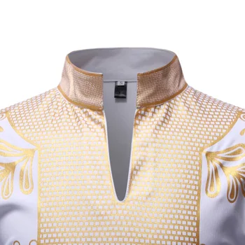 Hvid Mandarin Collar Shirt Mænd 2019 Mode Afrikanske Dashiki Print Kjole Skjorte Mænd Med Lange Ærmer Casual Skjorter Afrikanske Tøj