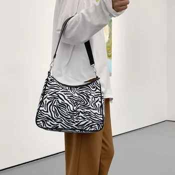 Mode Zebra Dyr Trykte Håndtaske Totes Kvinder Oxford Casual Underarm Skulder Tasker Bærbar Rejser Street Clutches