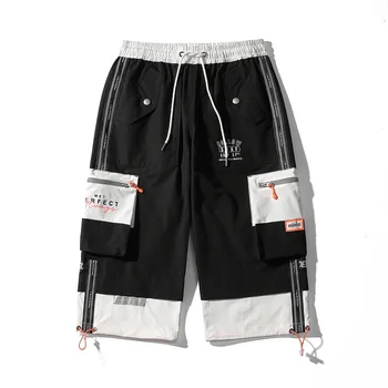 GOESRESTA Mænds Shorts Trendy Sportsgrene Løs Reflekterende Casual Shorts til Mænd Syv-punkt Stor Lomme Street Tøj Værktøjsholder-Shorts
