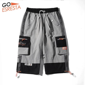 GOESRESTA Mænds Shorts Trendy Sportsgrene Løs Reflekterende Casual Shorts til Mænd Syv-punkt Stor Lomme Street Tøj Værktøjsholder-Shorts