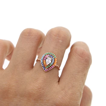 2018 farverige cubic zirconia tear drop charme og kæde justere ring mode franch europæiske kvinder gave midi-finger smykker ringe
