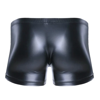 Sexede Mænd Undertøj Imiteret Læder Shorts Underbukser Undertøj Tryk på Knappen med Bule Pose Hombre Underwear Nattøj Clubwear