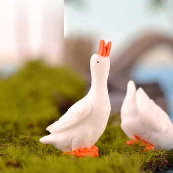 Resin Hvid Goose Dyr Fe Haven Miniaturer Tilbehør Håndværk Micro Landskab DIY Fairy Tilbehør til Haven