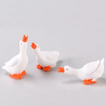 Resin Hvid Goose Dyr Fe Haven Miniaturer Tilbehør Håndværk Micro Landskab DIY Fairy Tilbehør til Haven