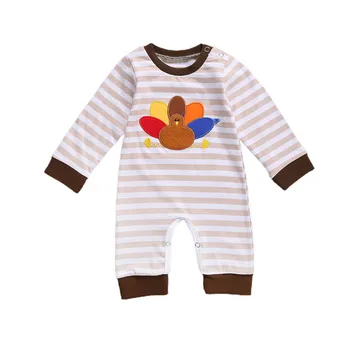 Spædbarn Tøj Nyfødte Baby Dreng Sparkedragt Pige Langærmet Tyrkiet Mønster Stribe Buksedragt Casual Thanksgiving Tøj Tøj