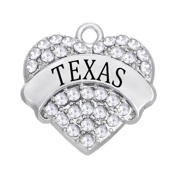 Klare rhinestone krystal indlagt TEXAS hjerte-formede metal charm PASSER DIY by gave souvenir-smykker armbånd halskæde