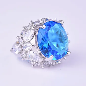 Kvinders 925 Sølv Ring med Safir Fuld Diamant Ring Luksus Banket Engagement Ring Sølv smykker engros