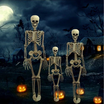 36 Tommer Halloween Prop Skelet Fuld Størrelse Skelet Kraniet Hånd Naturtro Menneskelige Krop Poseable Anatomi Model Party Festival Indretning