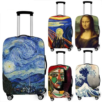 Van Gogh kunst, oliemaleri / Janpan bølge / Mona Lisa bagage beskyttende dække elastisk kuffert dække anti-støv vogn case cover