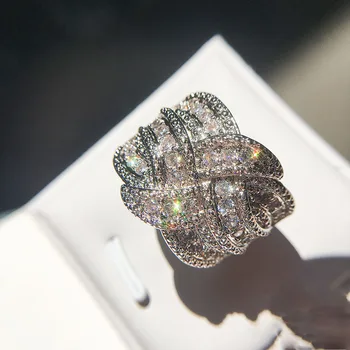 Mode Væver Snoede Design real 5A Micropave Crystal Zircon sten 925 sterling sølv Engagement Ring for kvinder Luksus smykker