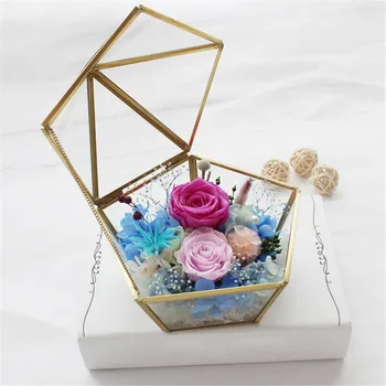 Glas Ring Box Bryllup Smykker Tilfælde Udødelige Blomst Glas Cover Kreativ Boligindretning