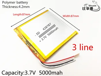 3 linje: 3,7 v lithium-polymer genopladeligt batteri 428787 5000MAH Til PDA 7 8 tommer tommer 9inch