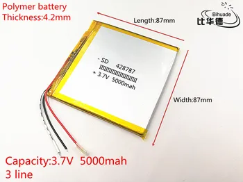 3 linje: 3,7 v lithium-polymer genopladeligt batteri 428787 5000MAH Til PDA 7 8 tommer tommer 9inch