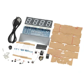 Kompakt 4-cifret Digital DIY LED-Ur Kit, Lys, Temperatur, Dato, Tid Vise Gennemsigtig Sagen (Batterier Ikke Inkluderet)