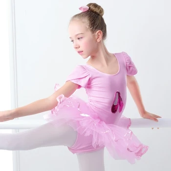 Pink Ballet Kjole til Piger, Børn Tutu Paillet Dans Bære Barnet Korte Ærmer Prinsesse Puffy Kjole Dans Kostumer