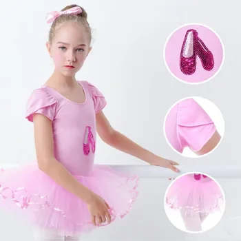 Pink Ballet Kjole til Piger, Børn Tutu Paillet Dans Bære Barnet Korte Ærmer Prinsesse Puffy Kjole Dans Kostumer