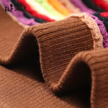 ELFSACK Regnbue Stribet koreanske Strik Pullover Sweater Kvinder Tøj 2020 Foråret Vintage Colorblock Kvindelige Slank Kontor Damer Toppe