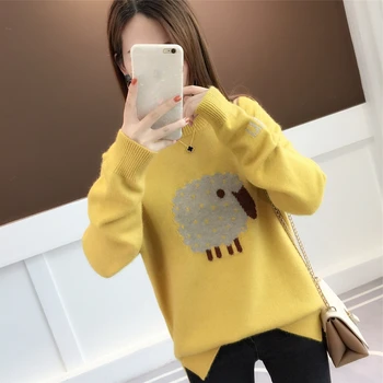 Koreanske version 2020 efterår og vinter nye style overdel super brand sweater kvindelige studerende nem bunden strikket sweater