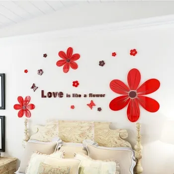 4 Farver Wall Sticker Butterfly Flower Tapet boligindretning Stue vægoverføringsbilleder Flytbare Klistermærker DIY Mærkat Vægmaleri 3D