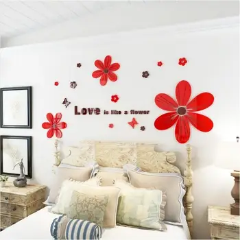 4 Farver Wall Sticker Butterfly Flower Tapet boligindretning Stue vægoverføringsbilleder Flytbare Klistermærker DIY Mærkat Vægmaleri 3D